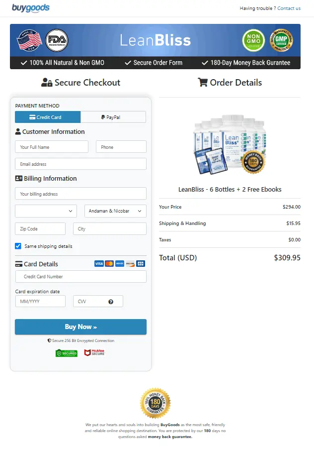 leanbliss order page